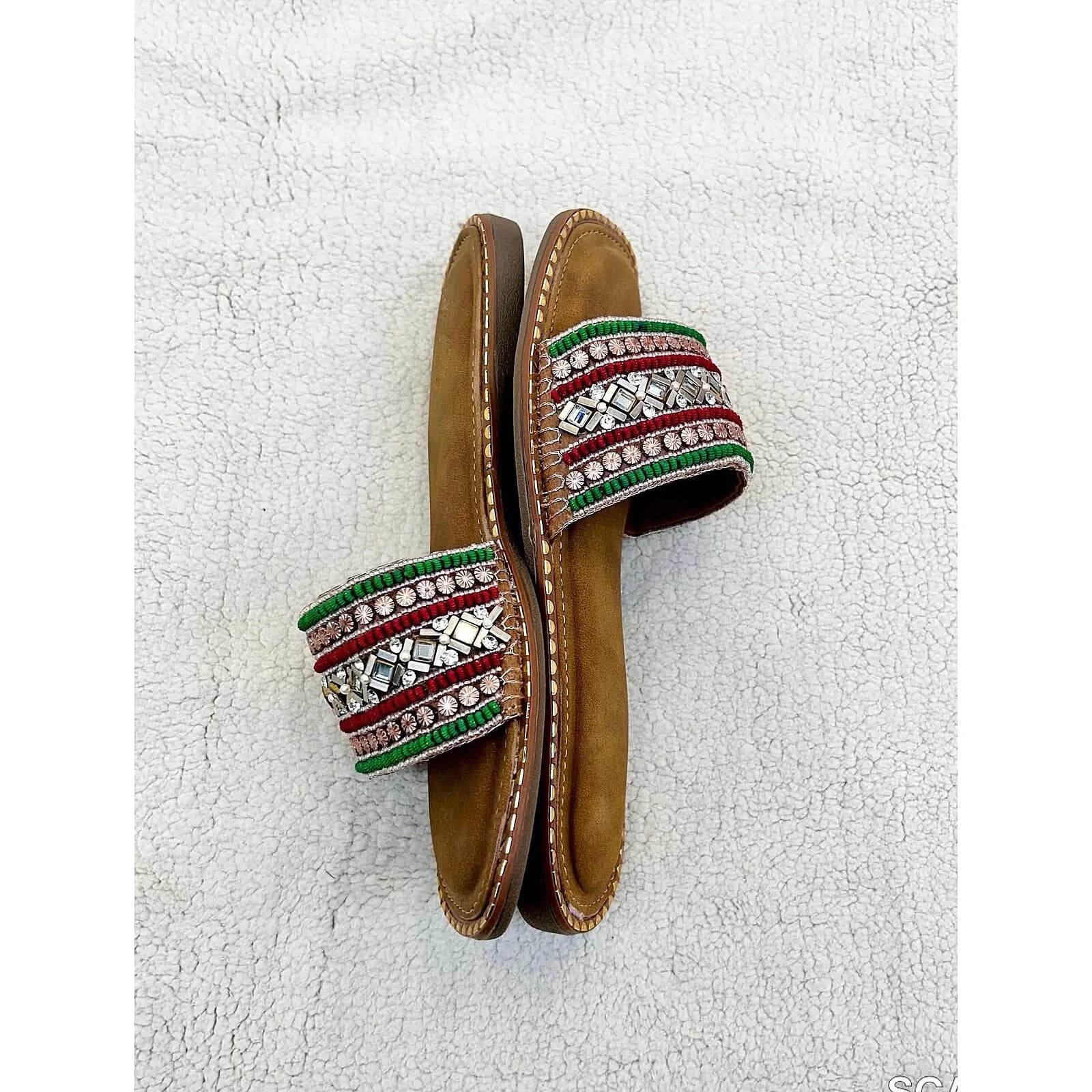 Blossom embroidery flat slippers rose gold