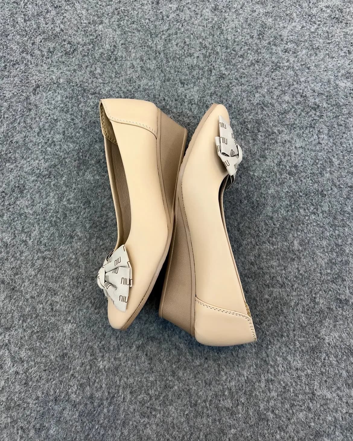 Grace Beige Wedges with Bow