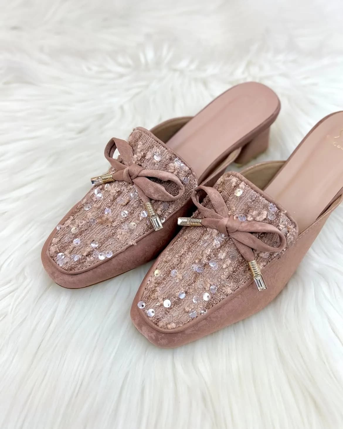 Pink Sequin Studded Block Heel