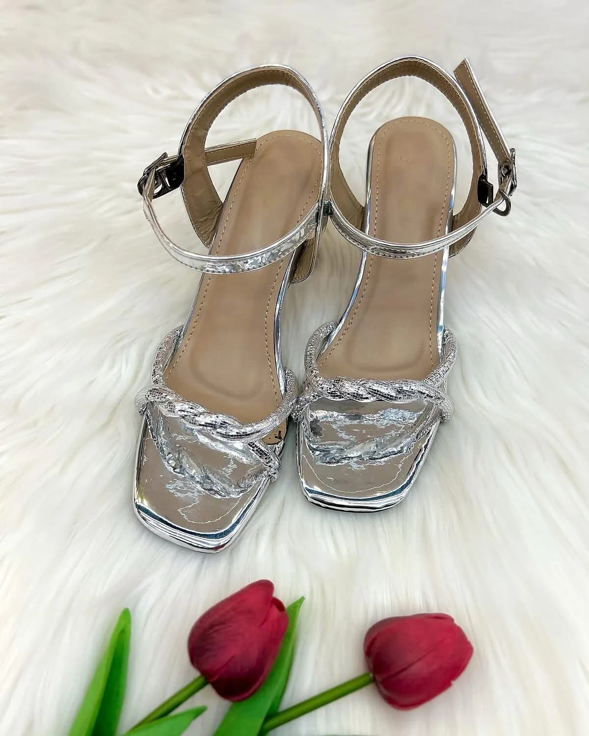 Silver Bella Block Heels