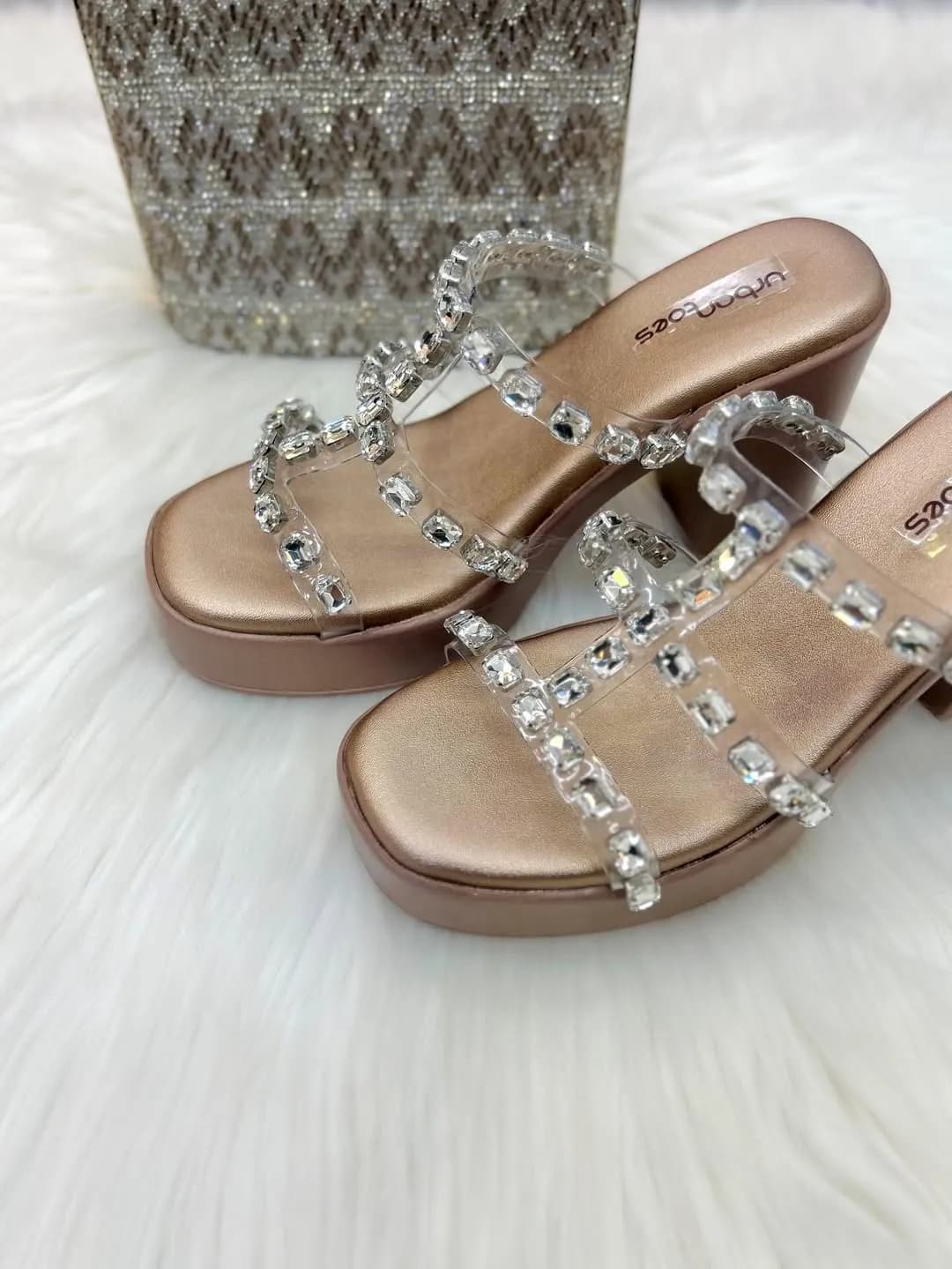 Urbantoes Cinderella Crystal Bloom Platform Wedges – Rose Gold & Transparent Glamour