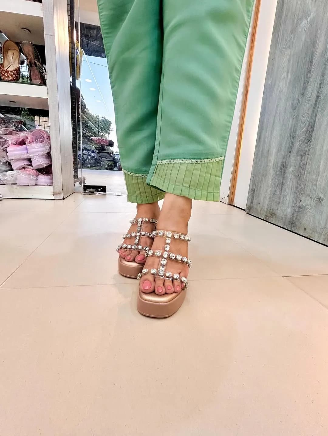 Urbantoes Cinderella Crystal Bloom Platform Wedges – Rose Gold & Transparent Glamour