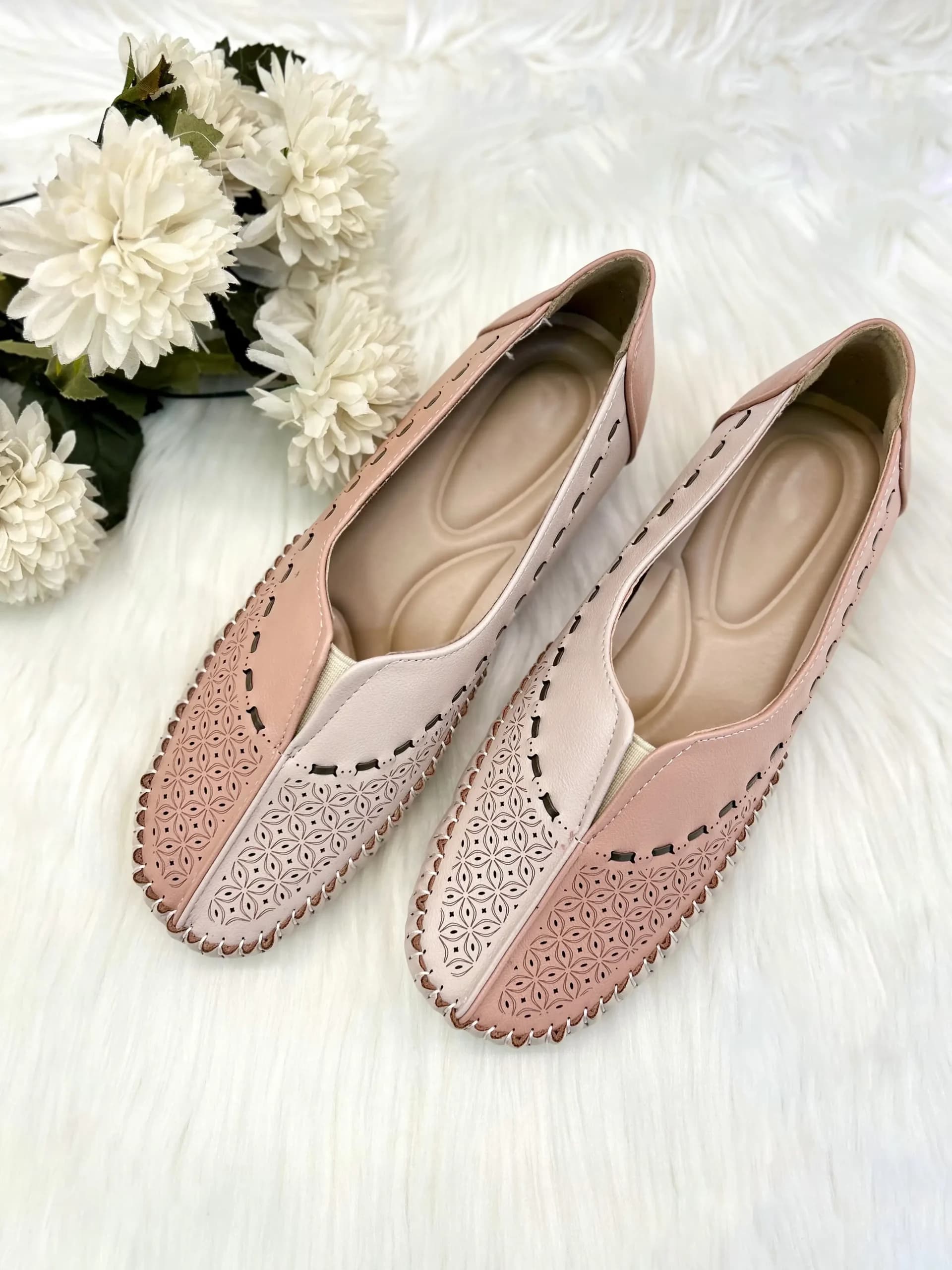 UrbanToes Pastel Pink & Beige Laser-Cut Comfort Flats