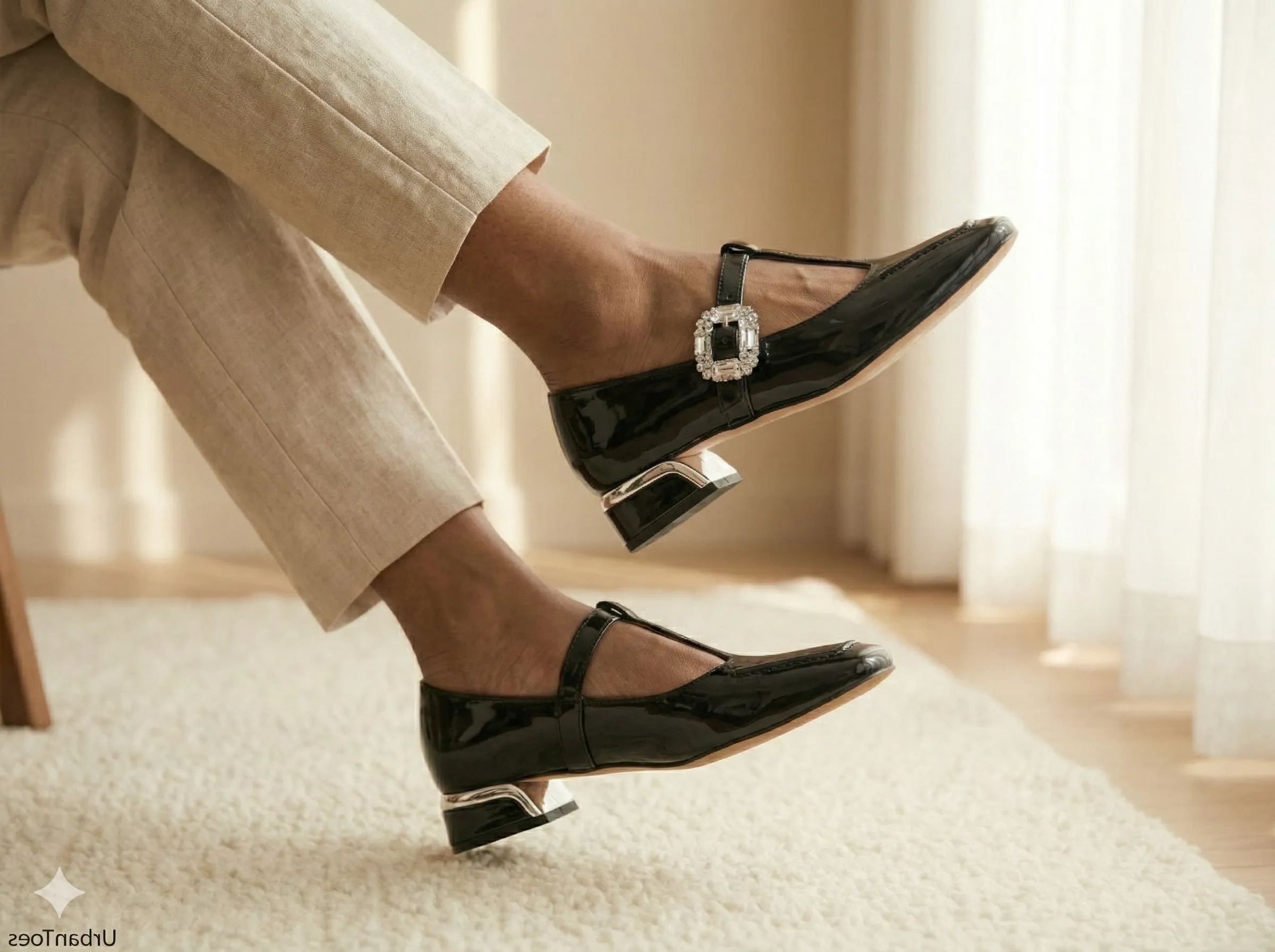 UrbanToes Noor Patent Mary Jane Heels Black