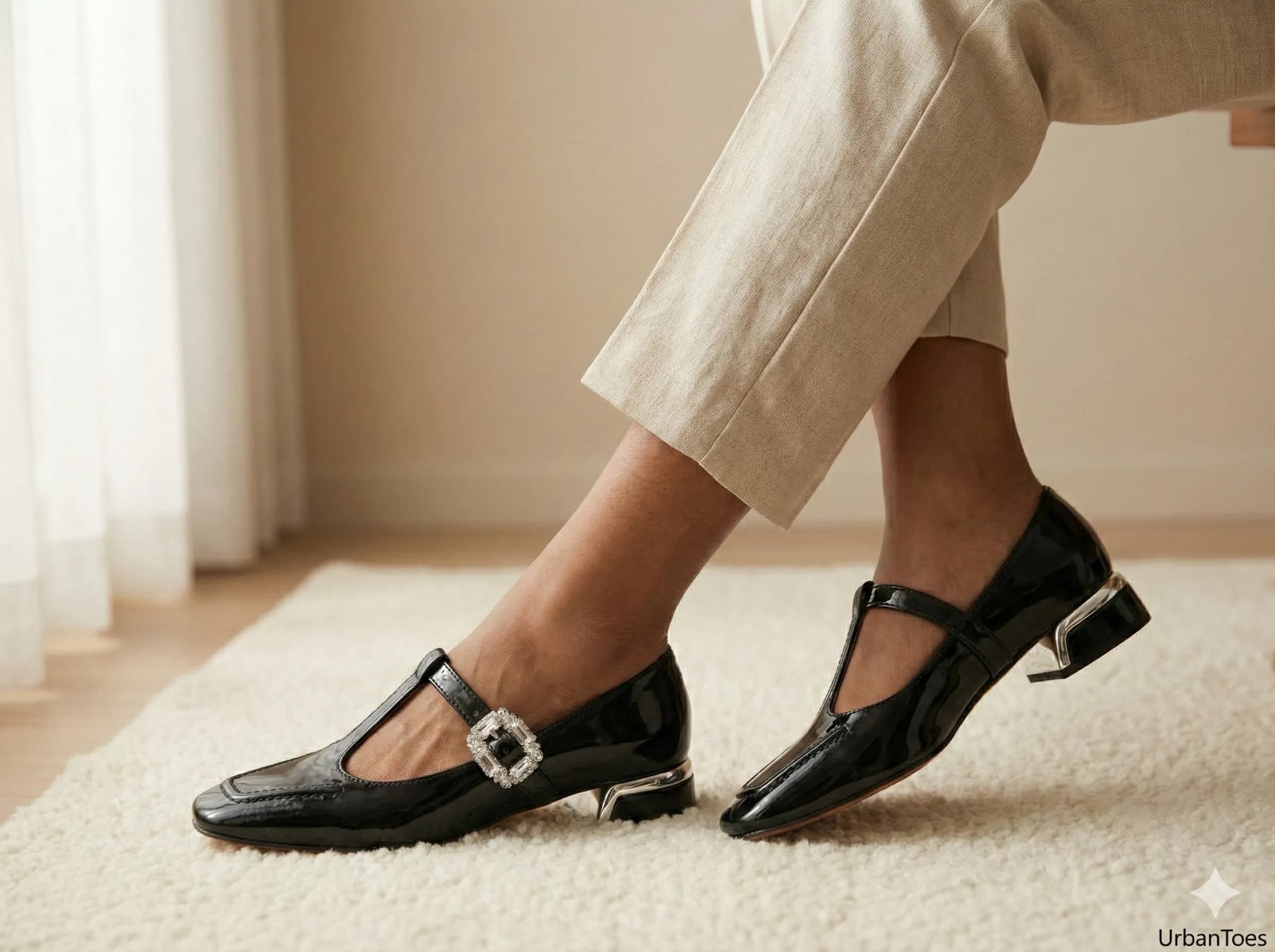 UrbanToes Noor Patent Mary Jane Heels Black