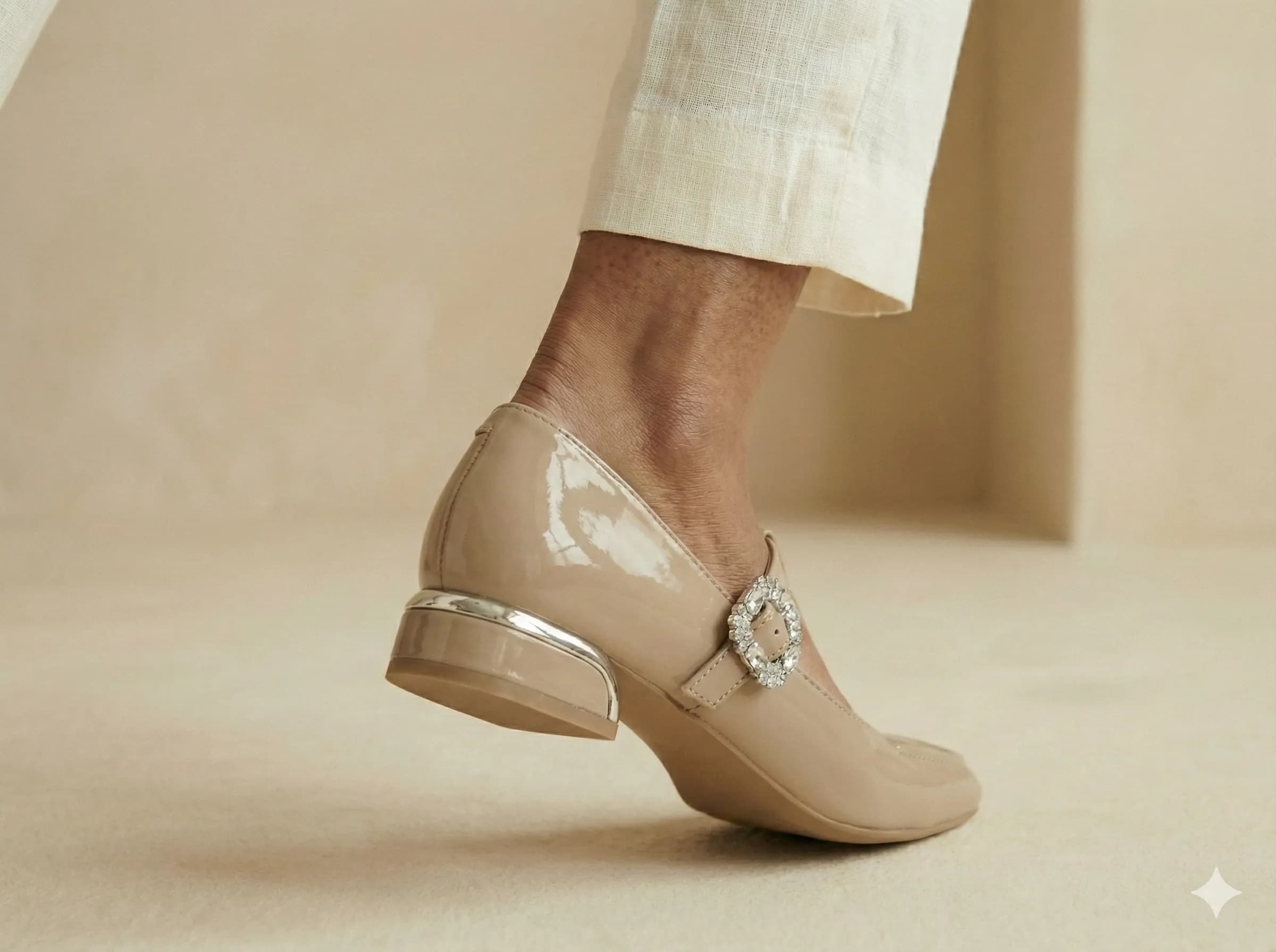UrbanToes Noor Patent Mary Jane Heels Beige