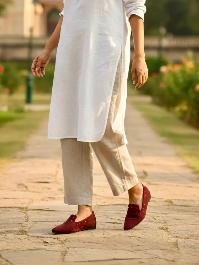 UrbanToes Women Maroon Suede Embellished Loafers