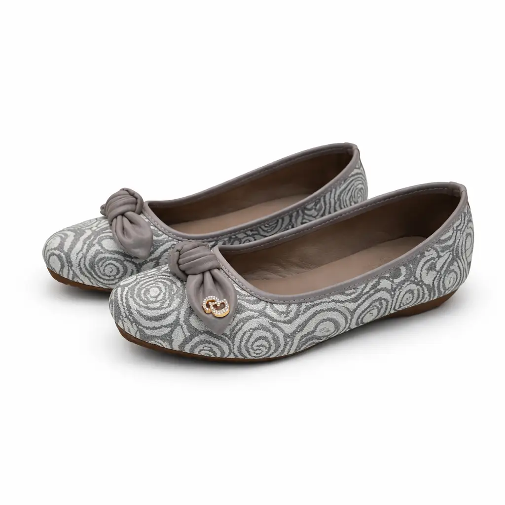 Grey Printed Ballerina Flats for Women – Everyday & Party Wear