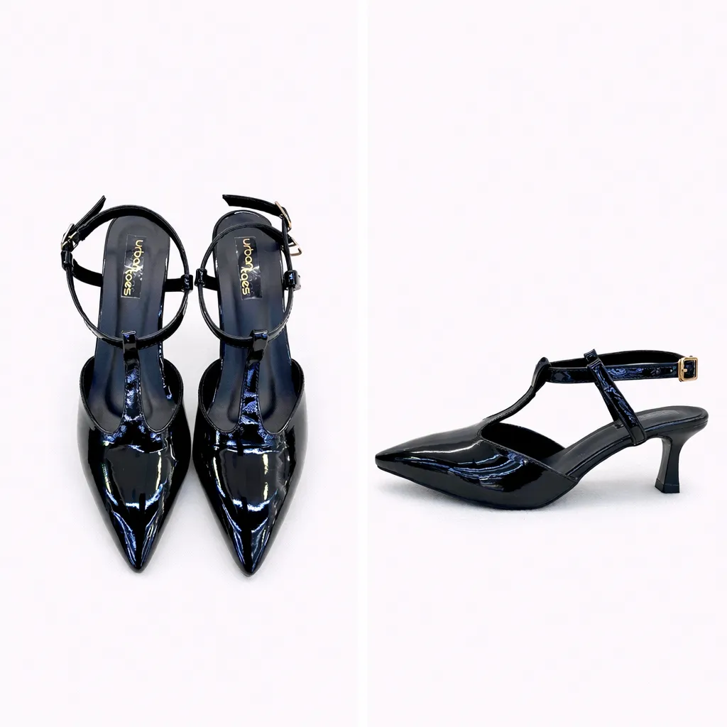 UrbanToes Women’s Black Patent Pointed Toe Kitten Heels