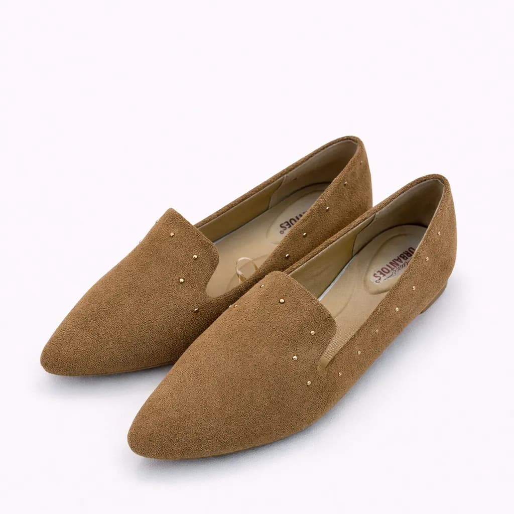 UrbanToes Women Khakhi Suede Embellished Loafers