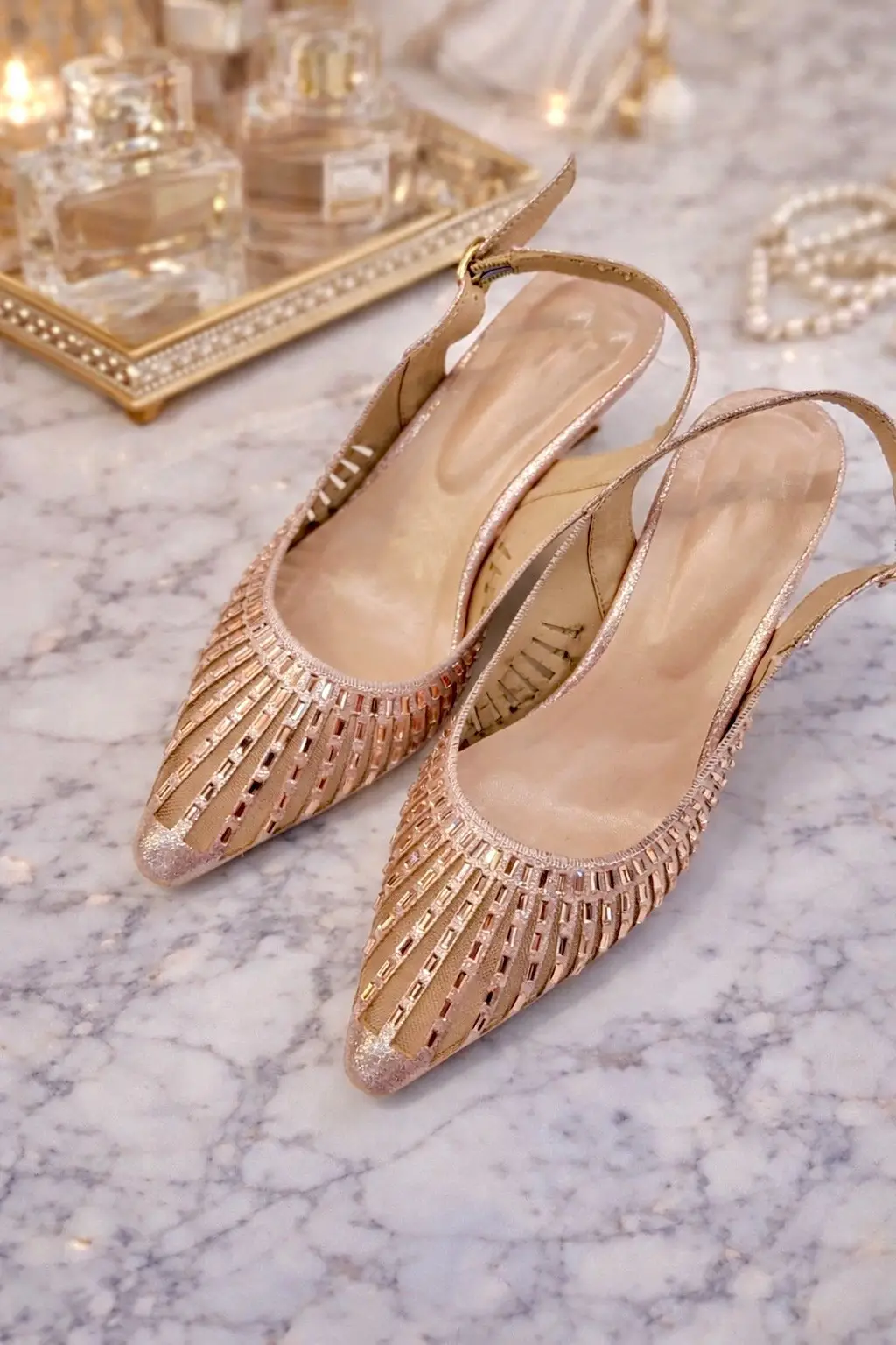 Rose Gold Party Wear Slingback Heels for Women