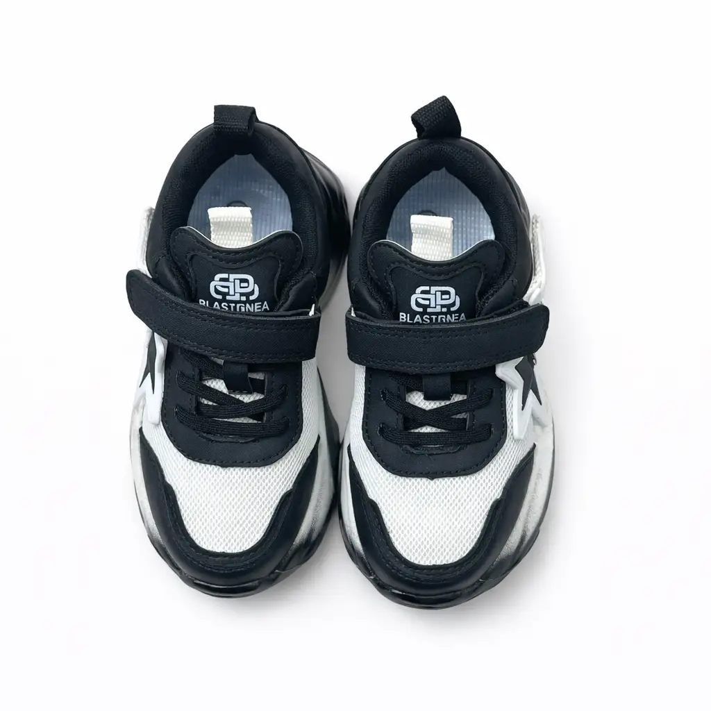 Kids White & Black Sports Shoes with Velcro Strap – Daily & Play Wear