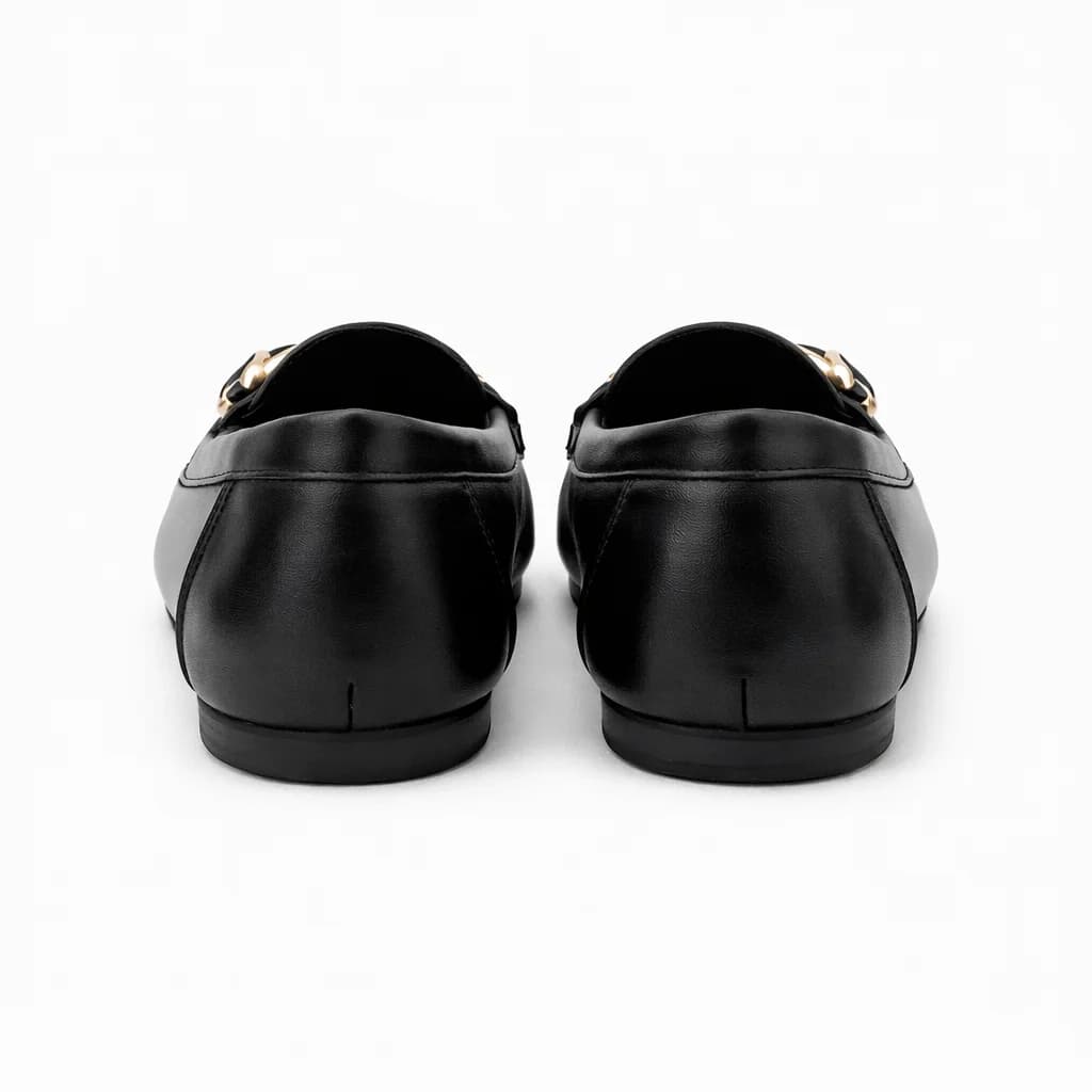 Women Comfortable Walking Loafers with Metal Buckle – Black