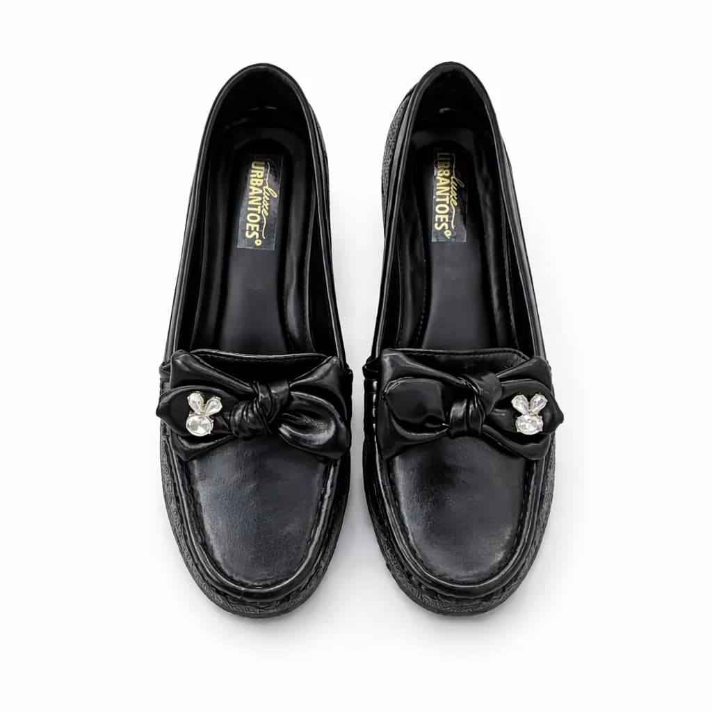 UrbanToes Women’s Black Floral Detail Wedge Loafers