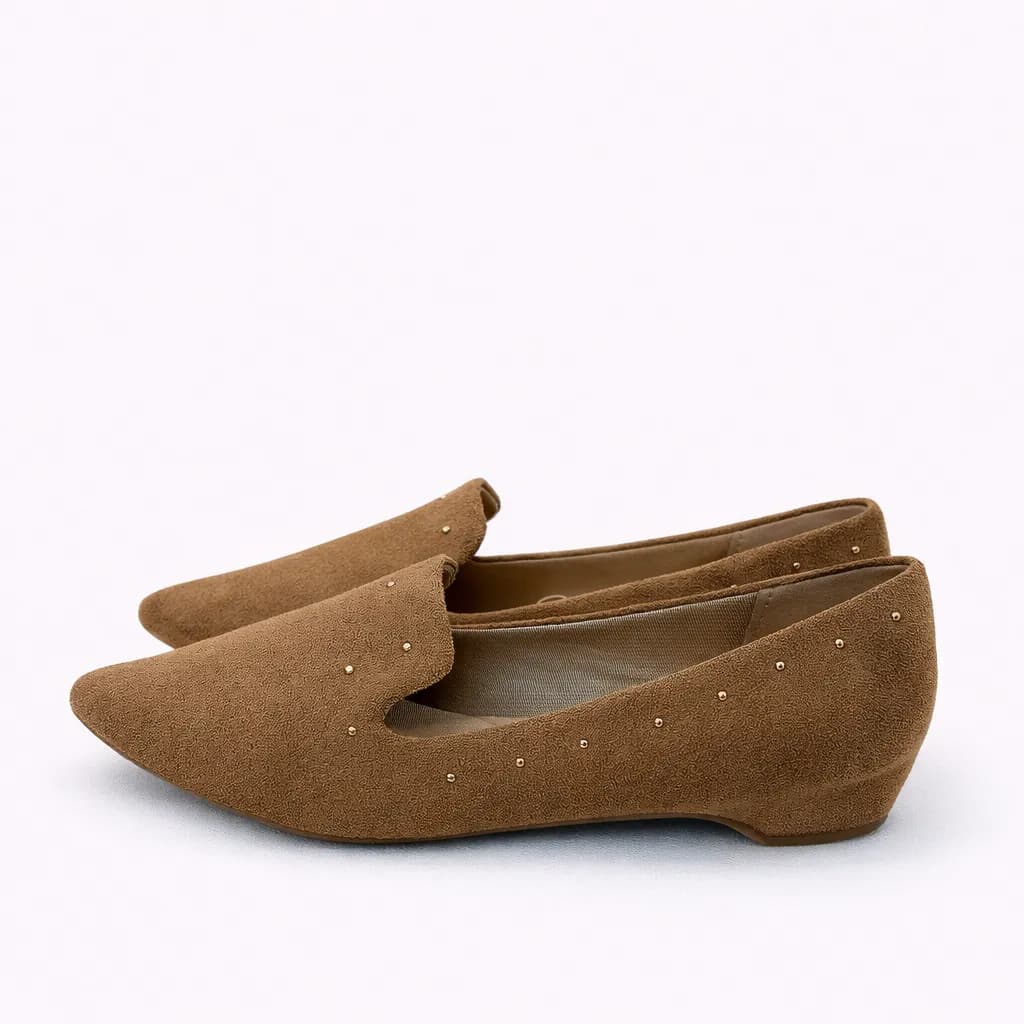 UrbanToes Women Khakhi Suede Embellished Loafers