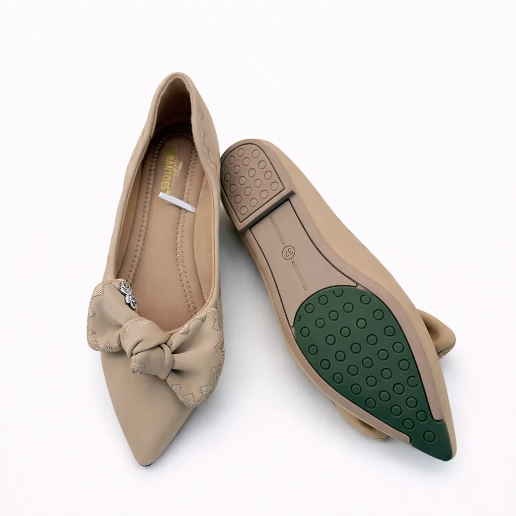 UrbanToes Elise Bow Beige Leather Flats