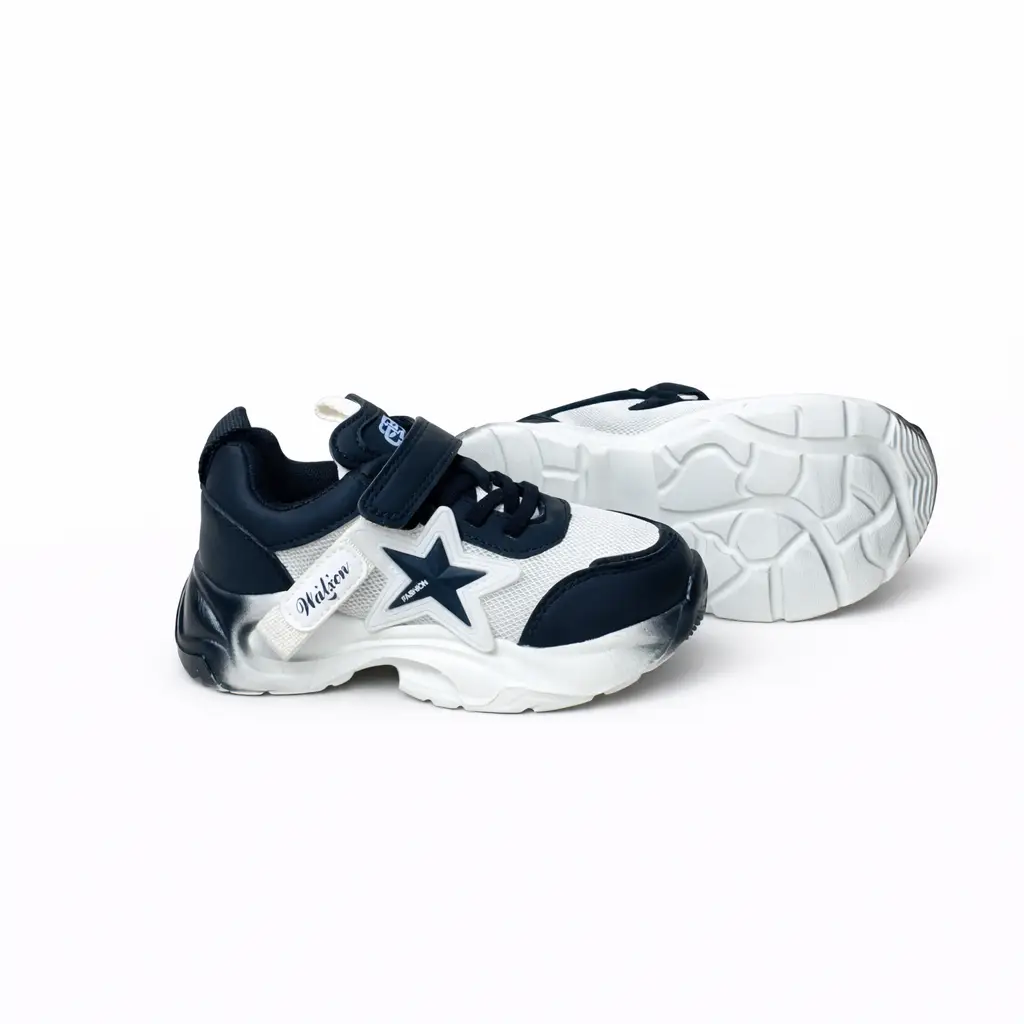 Kids White & Black Sports Shoes with Velcro Strap – Daily & Play Wear