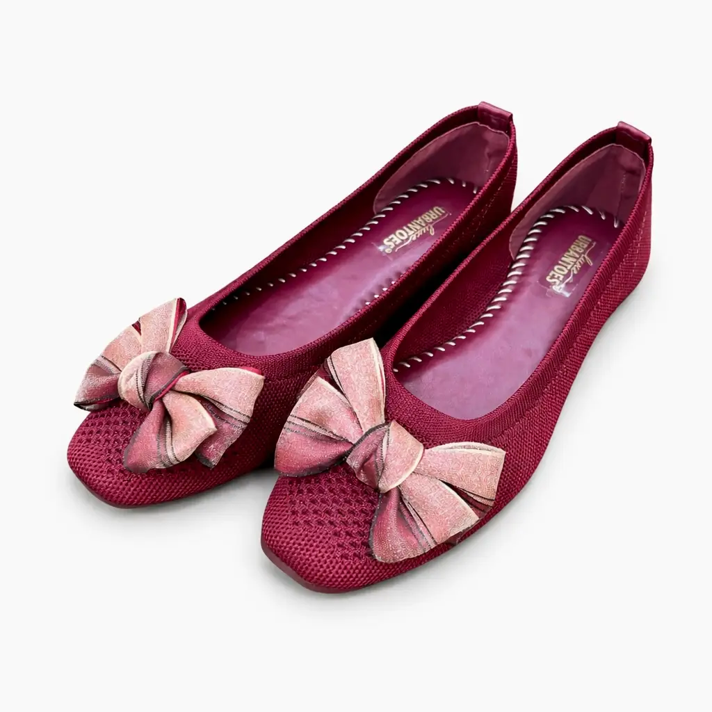 Elegant Maroon Ballerina Flats with Stylish Bow — Comfort Daily Wear for Women