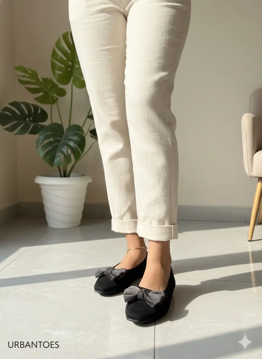 Elegant Black Ballerina Flats with Stylish Bow — Comfort Daily Wear for Women