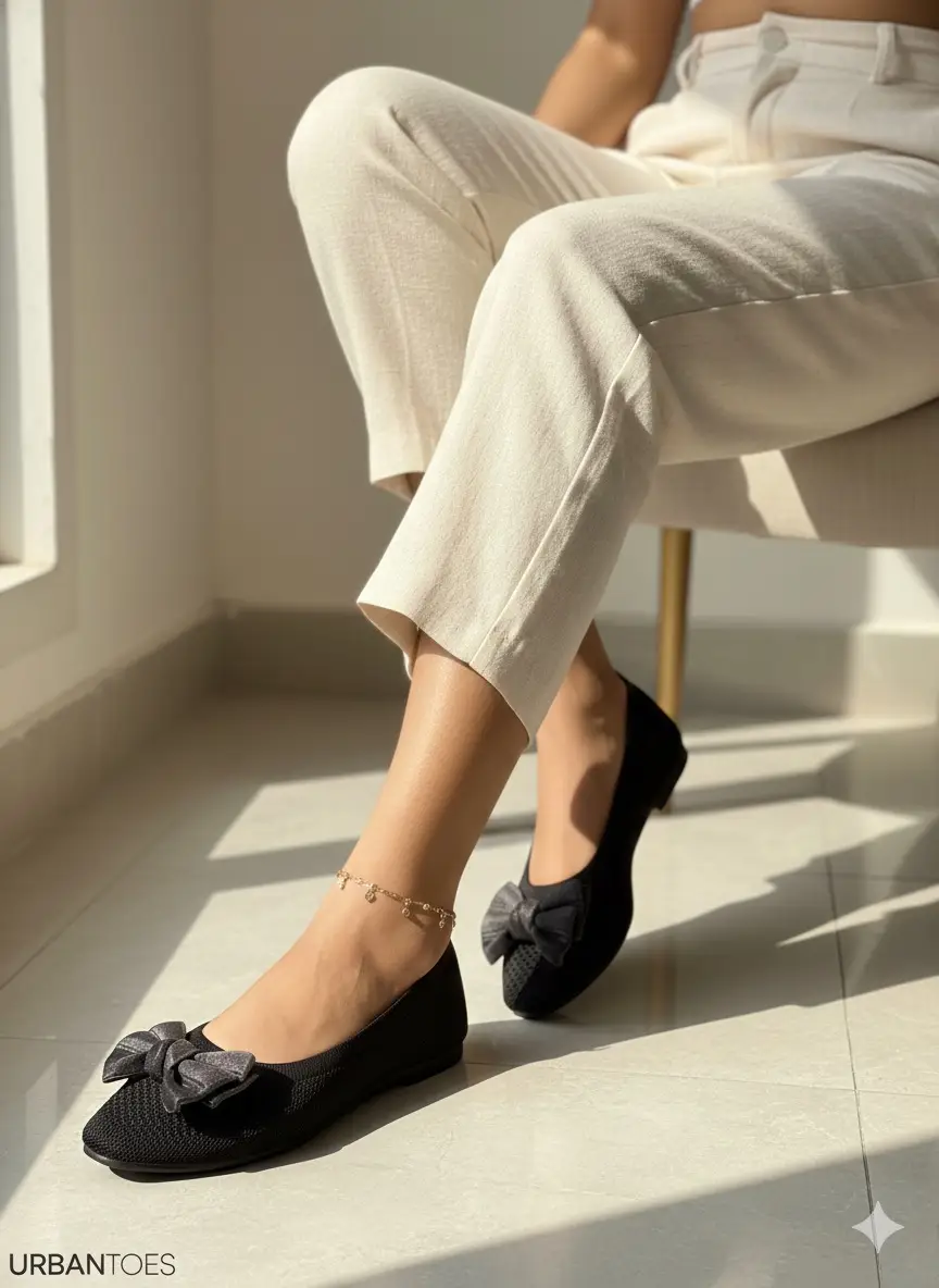 Elegant Black Ballerina Flats with Stylish Bow — Comfort Daily Wear for Women