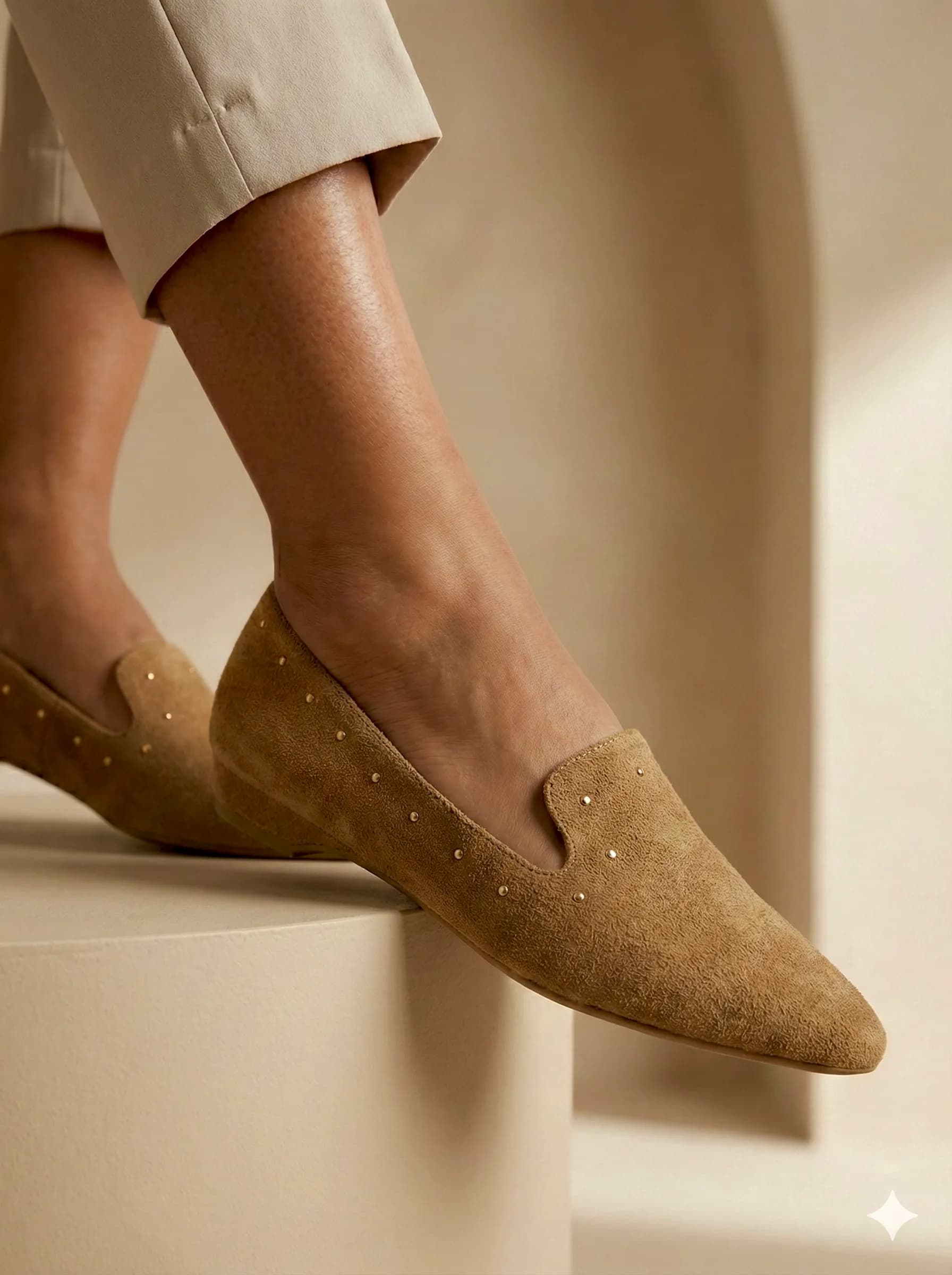 UrbanToes Women Khakhi Suede Embellished Loafers