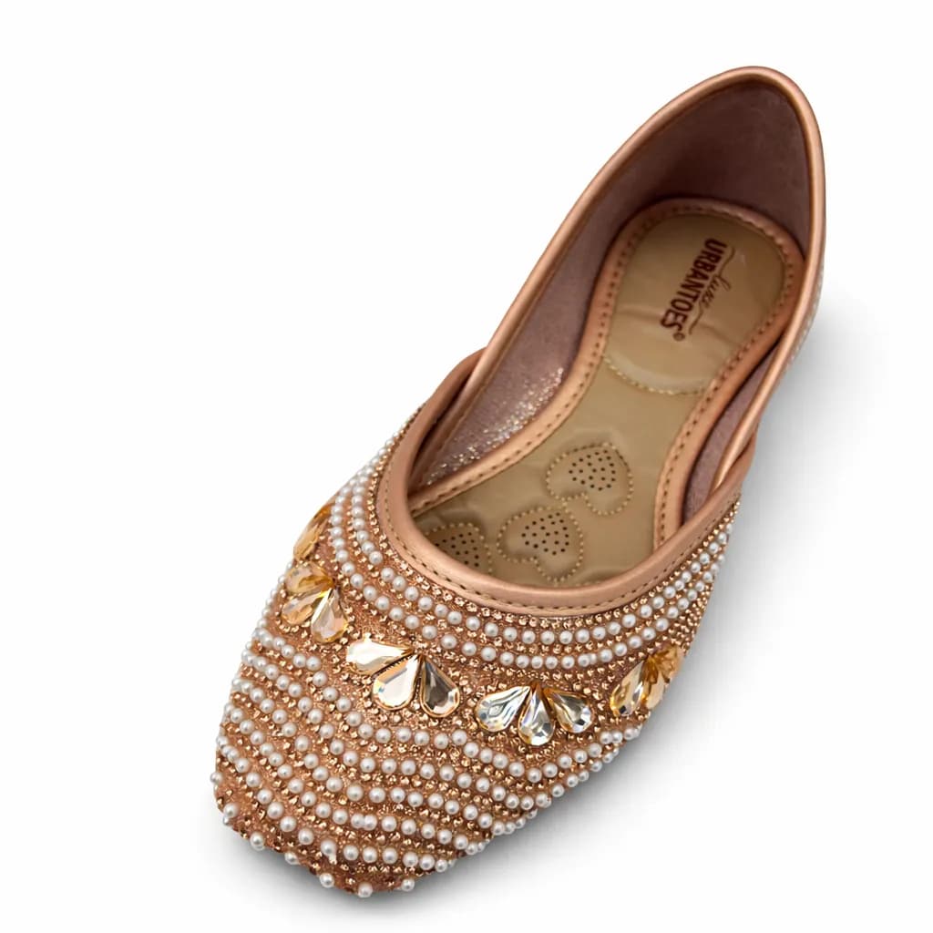 Women’s Rose Gold Pearl & Stone Punjabi Jutti