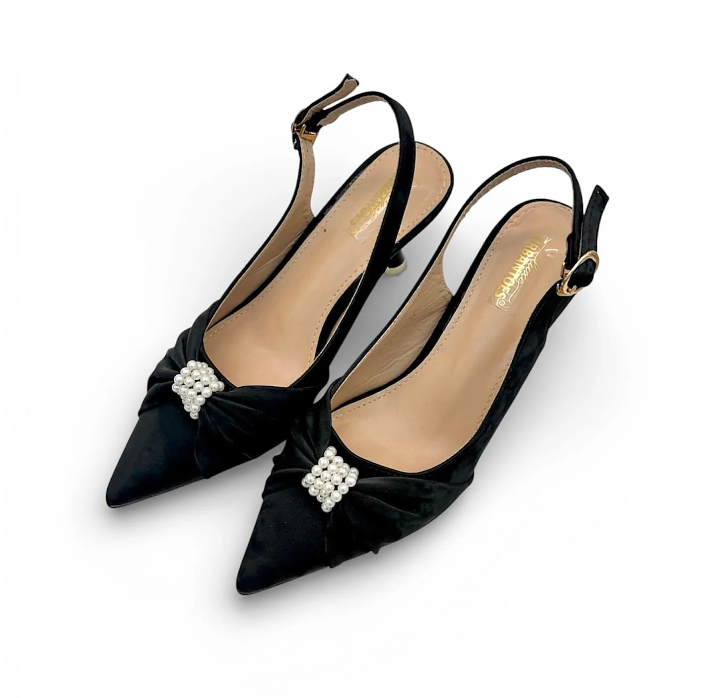 Urbantoes Black Pearl Bow Slingback Kitten Heels for Women