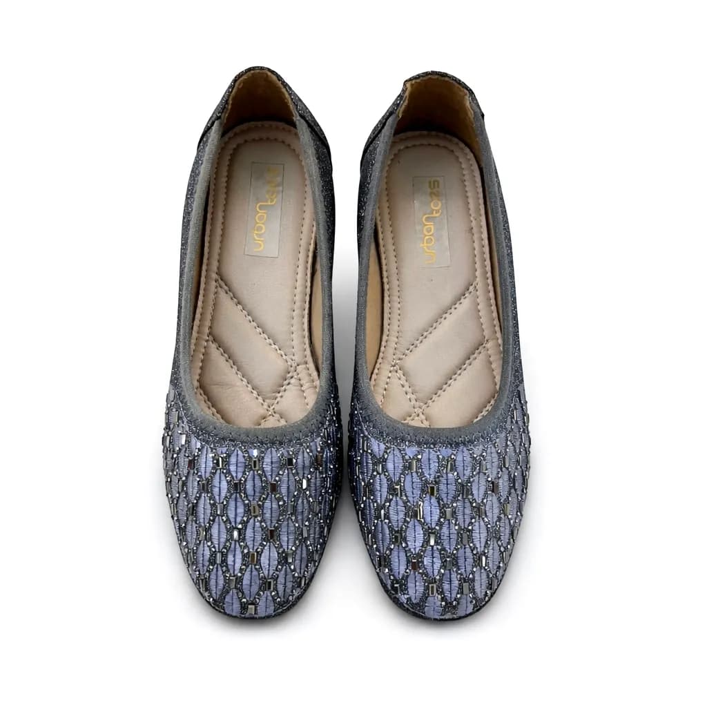 Women’s Grey Textured Ballerina Wedges with Cushioned Sole