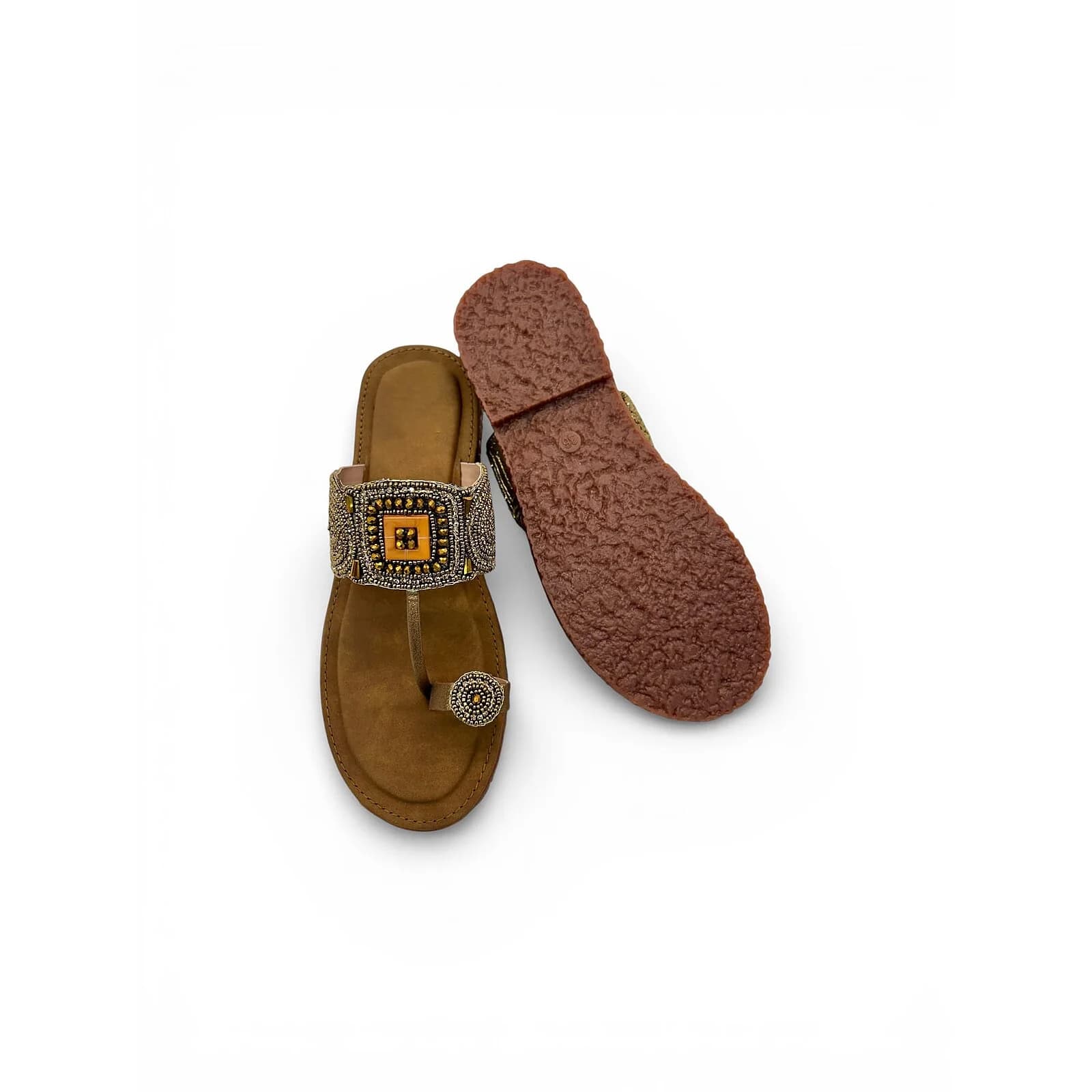 Ethnic Flat Sandals for Women – Embellished Kolhapuri Style Toe Ring Flats