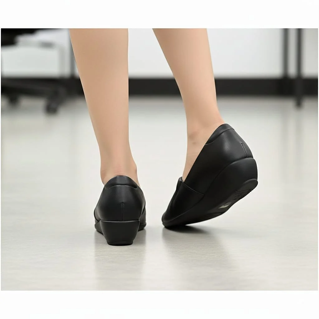 Women’s Black Peep Toe Wedge Shoes with Cushioned Comfort