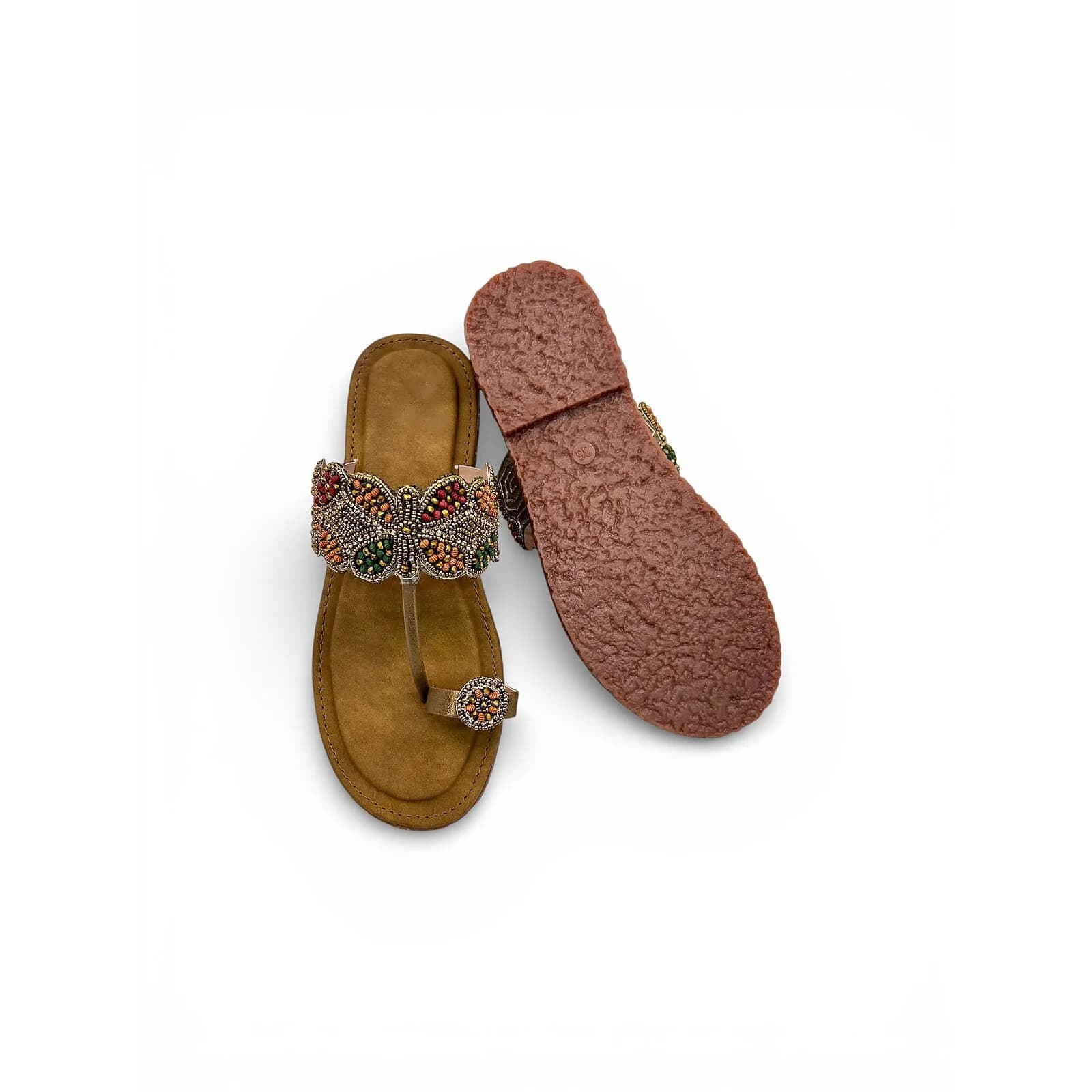Embellished Kolhapuri Sandals for Women – Festive Toe Ring Flat Slippers
