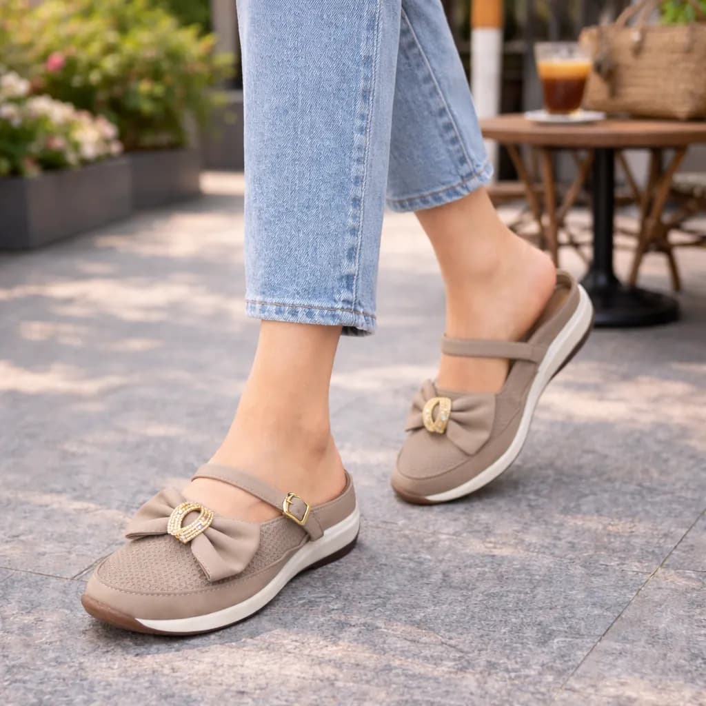 Urbantoes Women’s Beige Walking Flats with Bow Detail