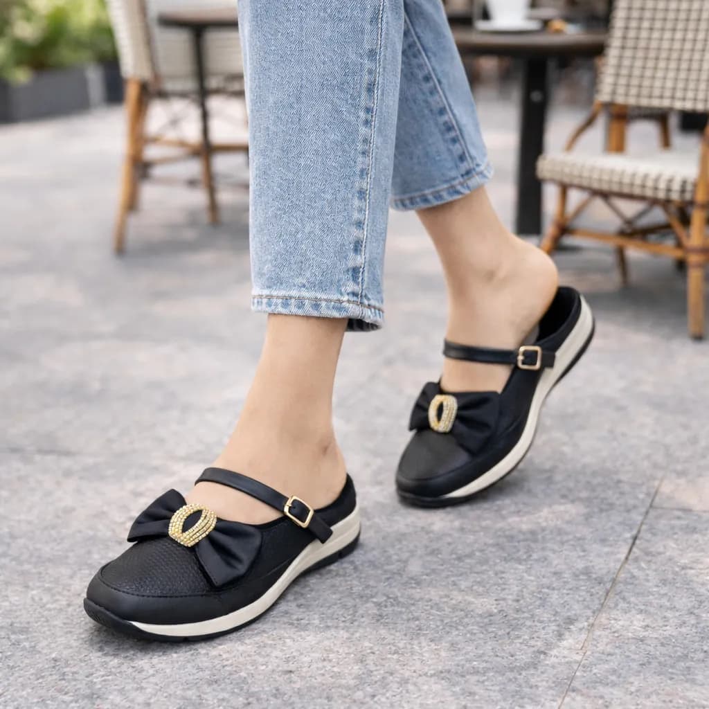 Urbantoes Women’s Black Walking Flats with Bow Detail