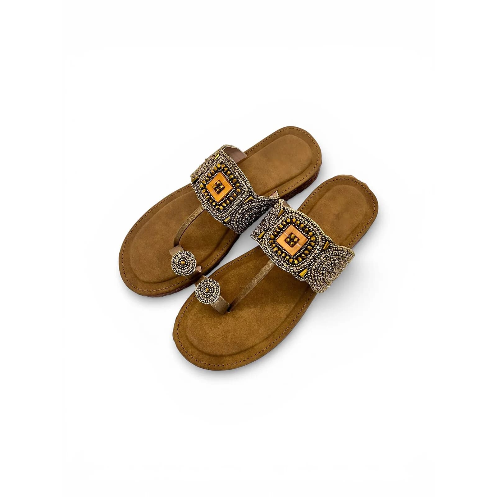 Ethnic Flat Sandals for Women – Embellished Kolhapuri Style Toe Ring Flats