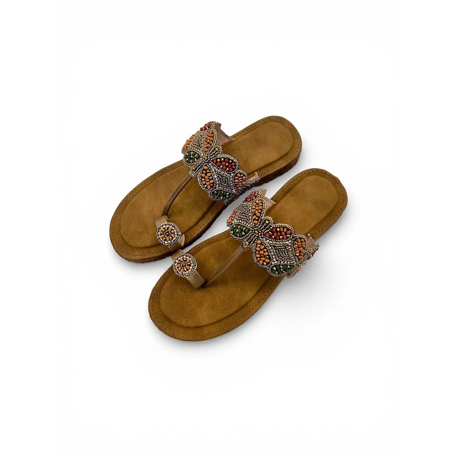 Embellished Kolhapuri Sandals for Women – Festive Toe Ring Flat Slippers