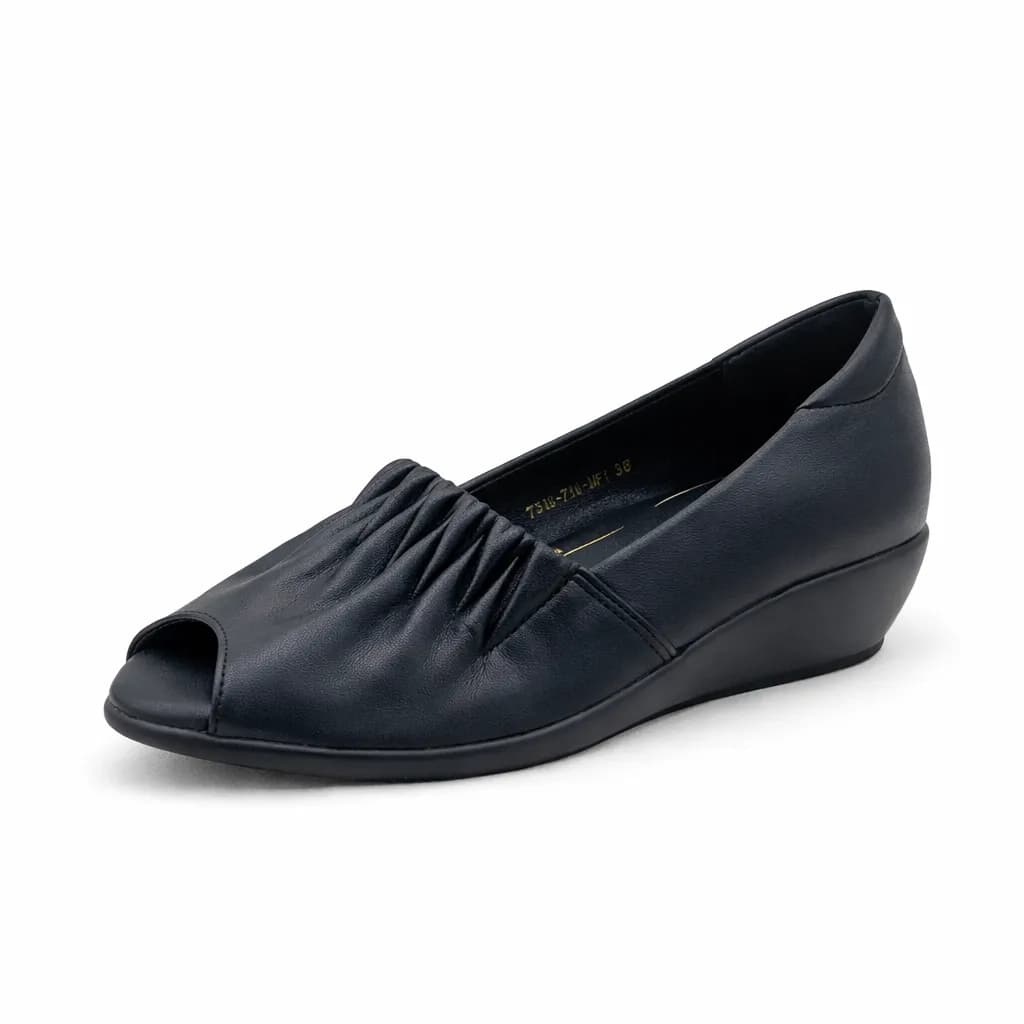 Women’s Black Peep Toe Wedge Shoes with Cushioned Comfort