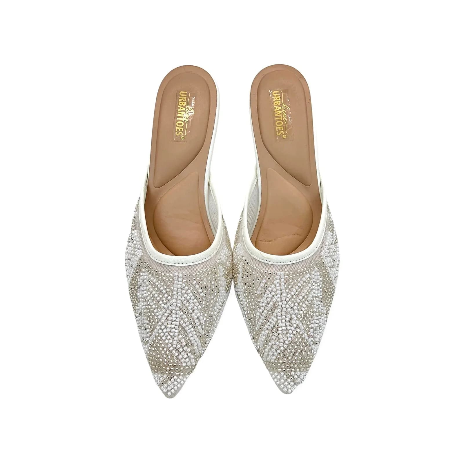 Women’s White Embellished Mule Heels – Elegant Slip-On