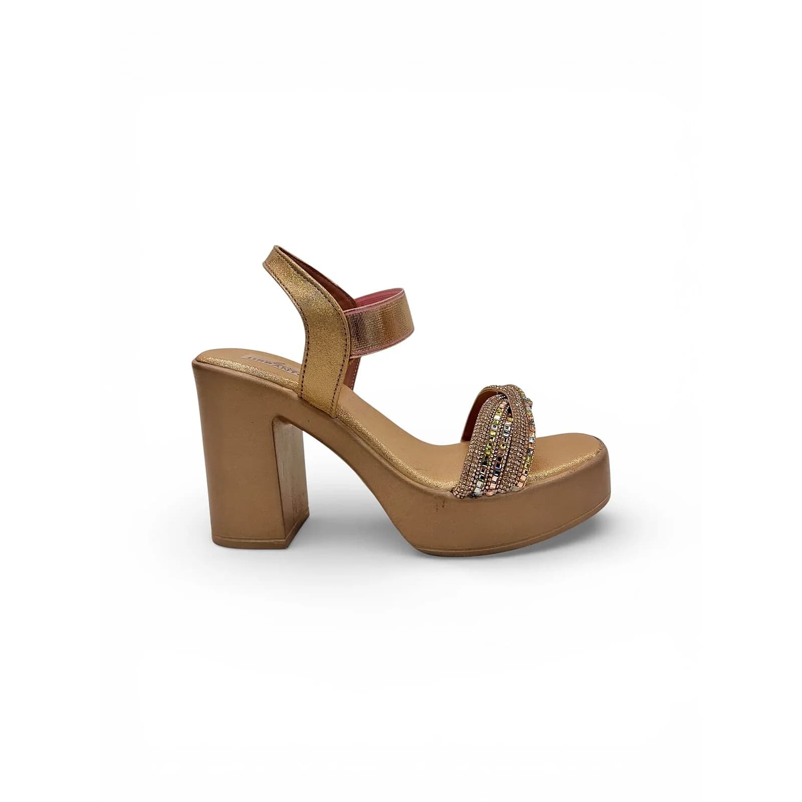 Rose Gold Platform Heels for Women – Embellished Strap Block Heel Sandals