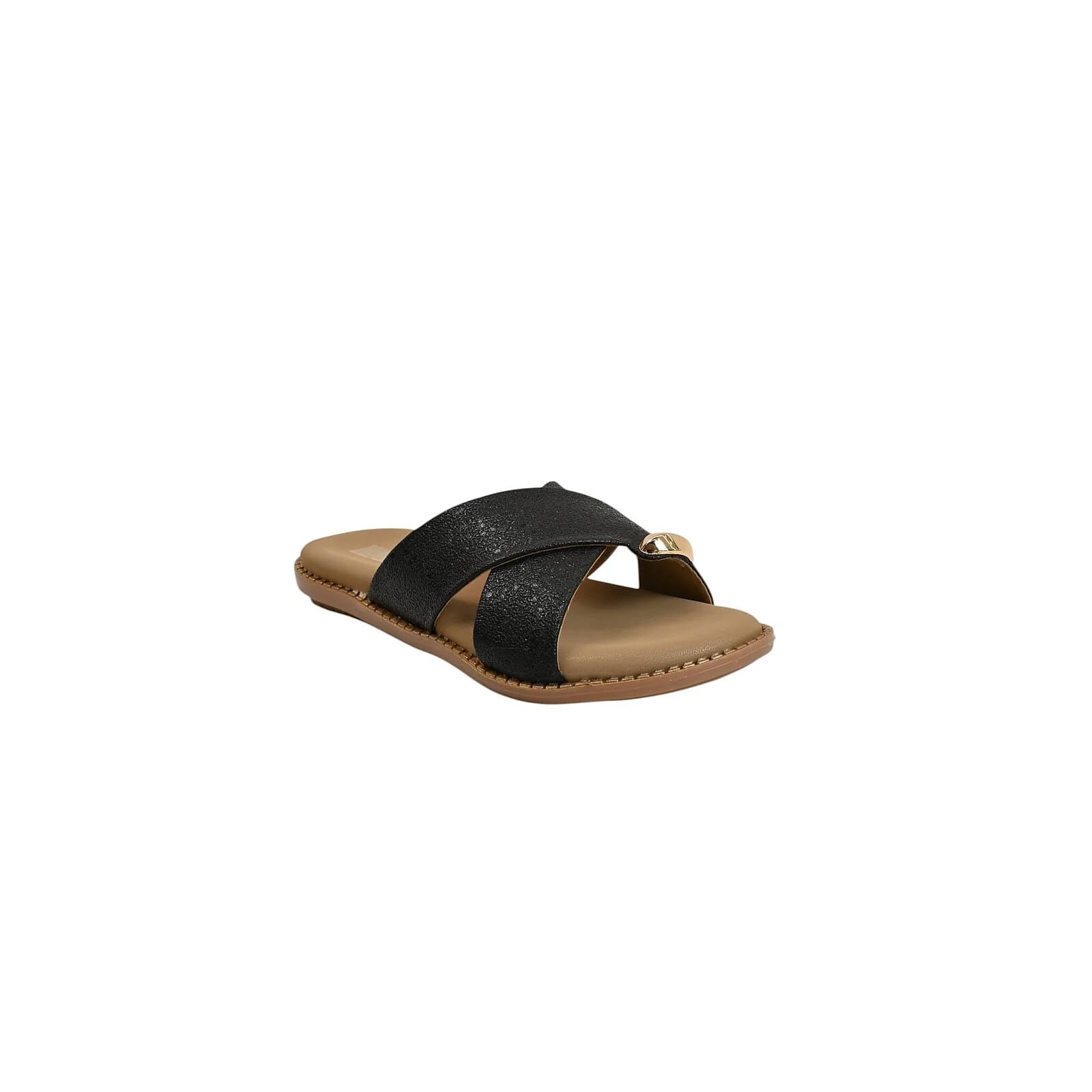 Black Cross Strap Flat Slide for Women – Vegan Leather Daily Wear