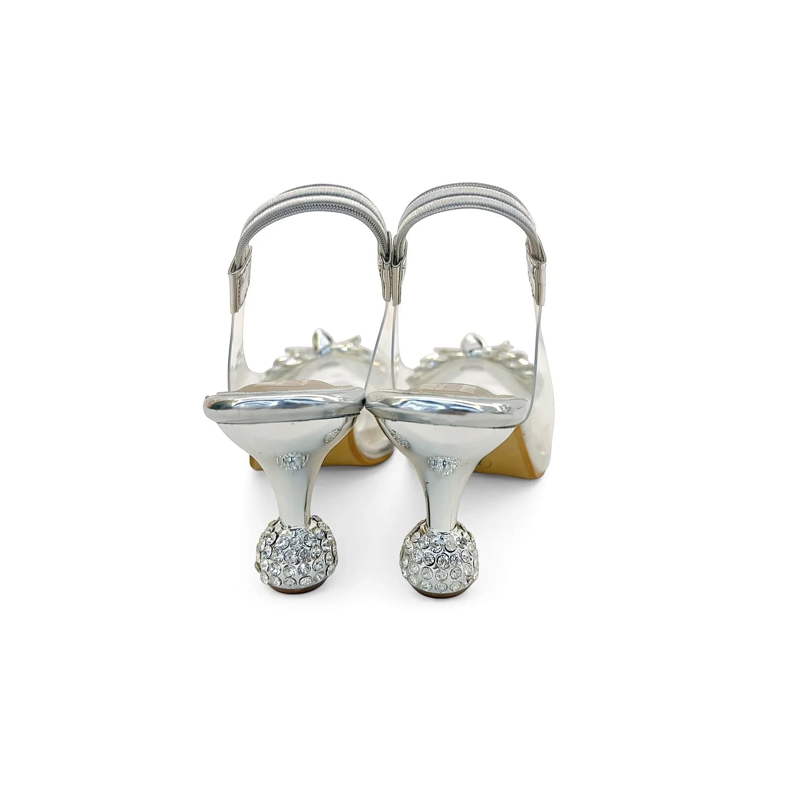 Transparent Silver Slingback Heels for Women – Crystal Bow Party Wear Sandals