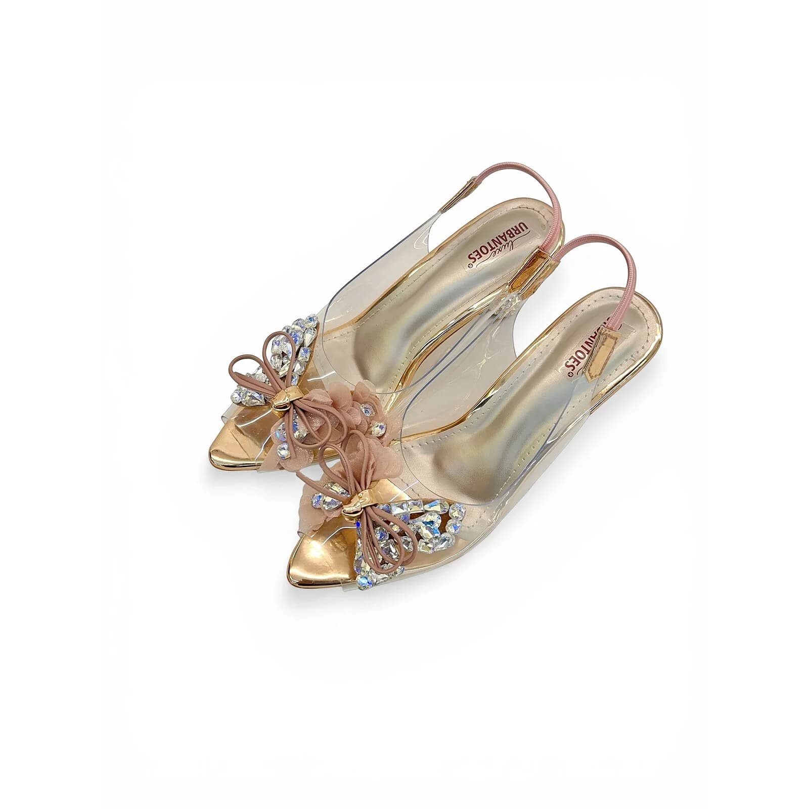 Transparent Rosegold Slingback Heels for Women – Crystal Embellished Party Sandals