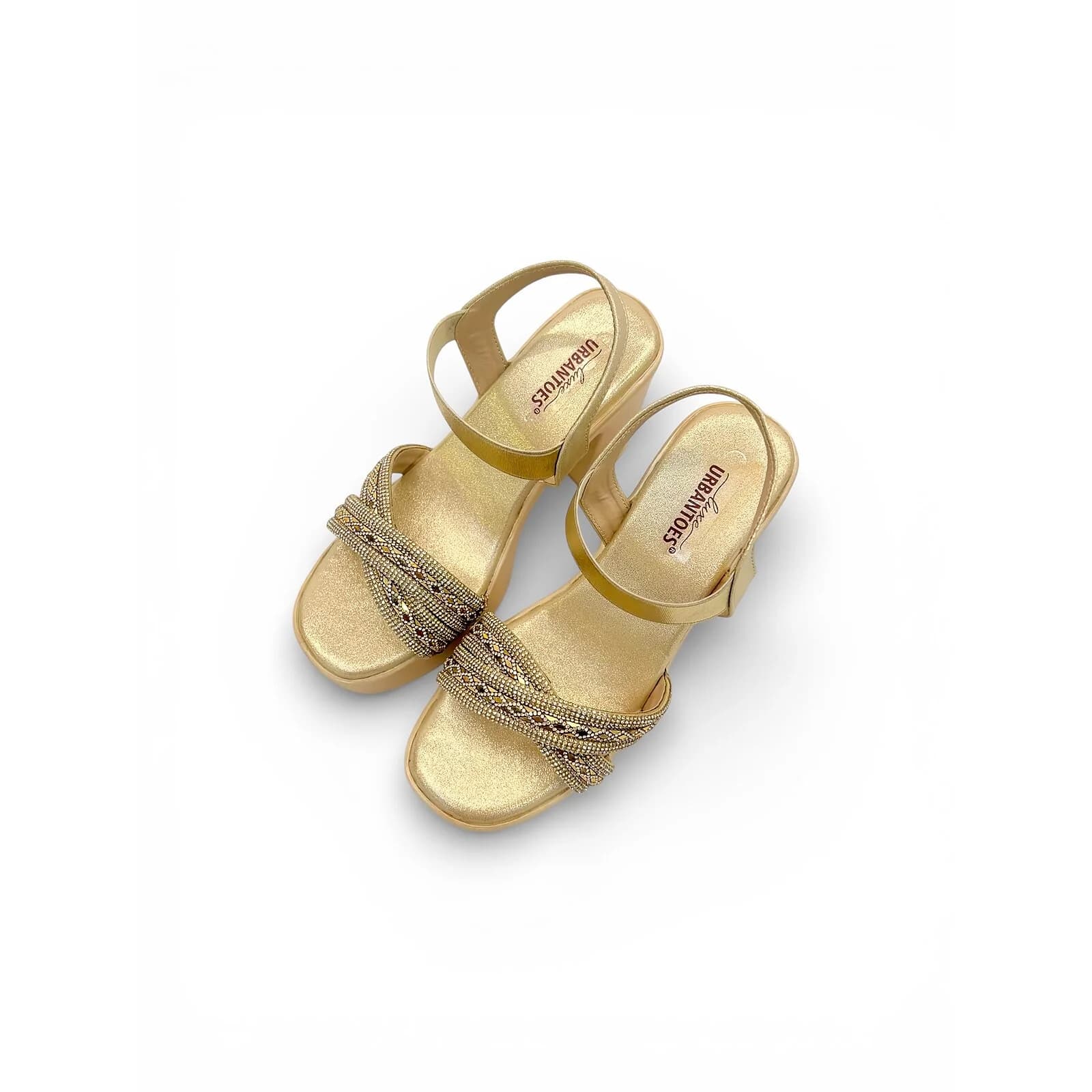 Gold Platform Heels for Women – Embellished Strap Block Heel Sandals