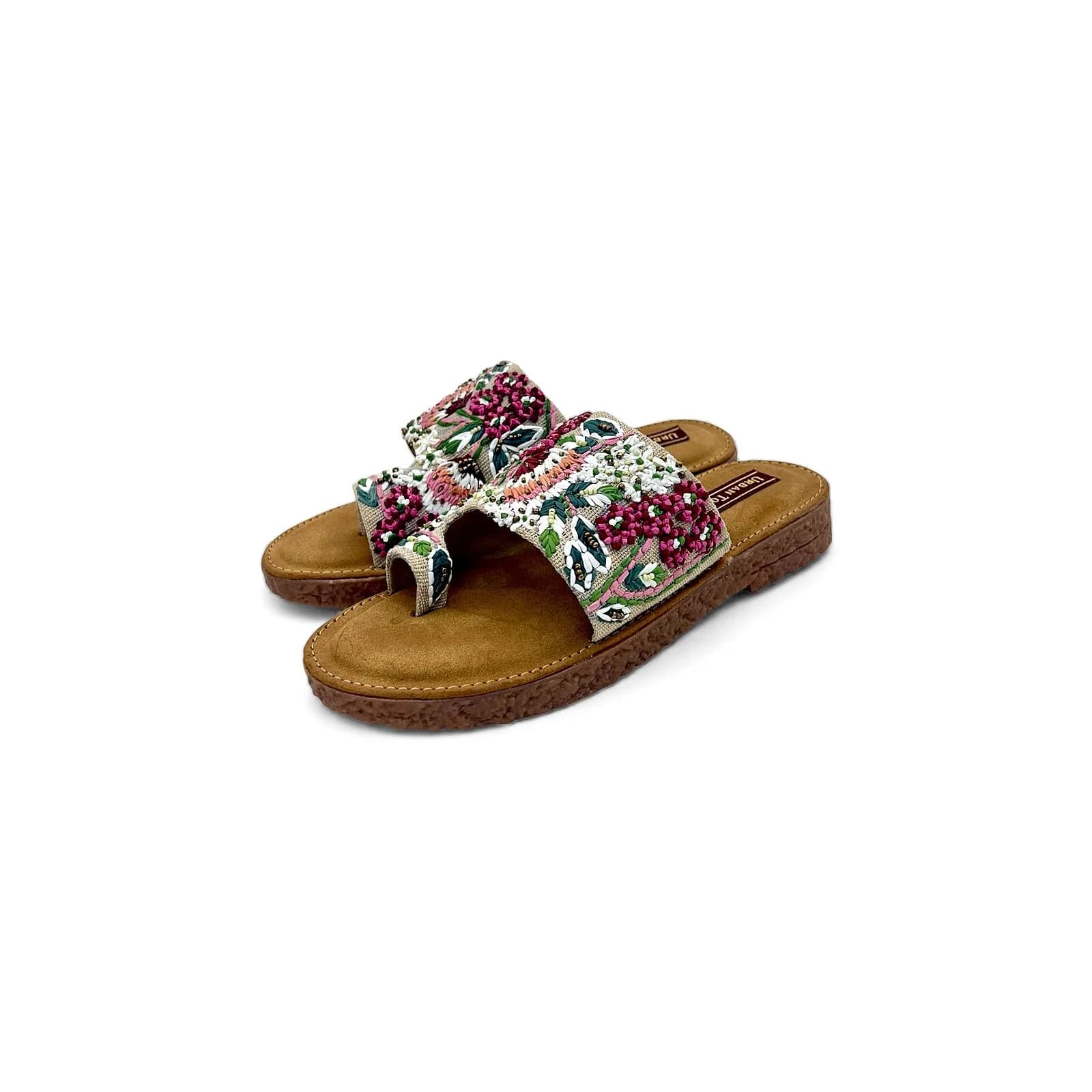 Floral Embroidered Flat Sandals for Women – Ethnic Toe Ring Slippers