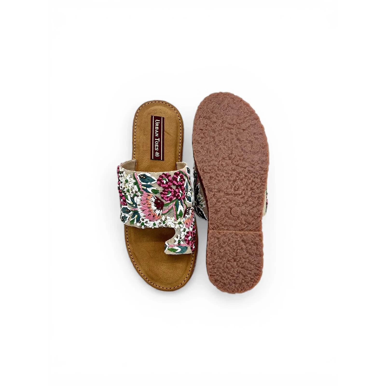 Floral Embroidered Flat Sandals for Women – Ethnic Toe Ring Slippers