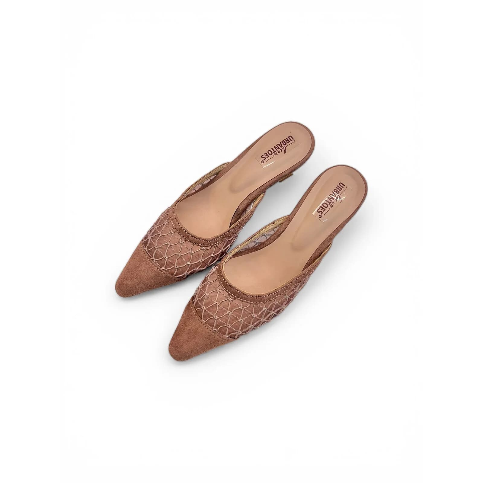 Nude Mesh Kitten Heels for Women – Pointed Toe Mule Heels