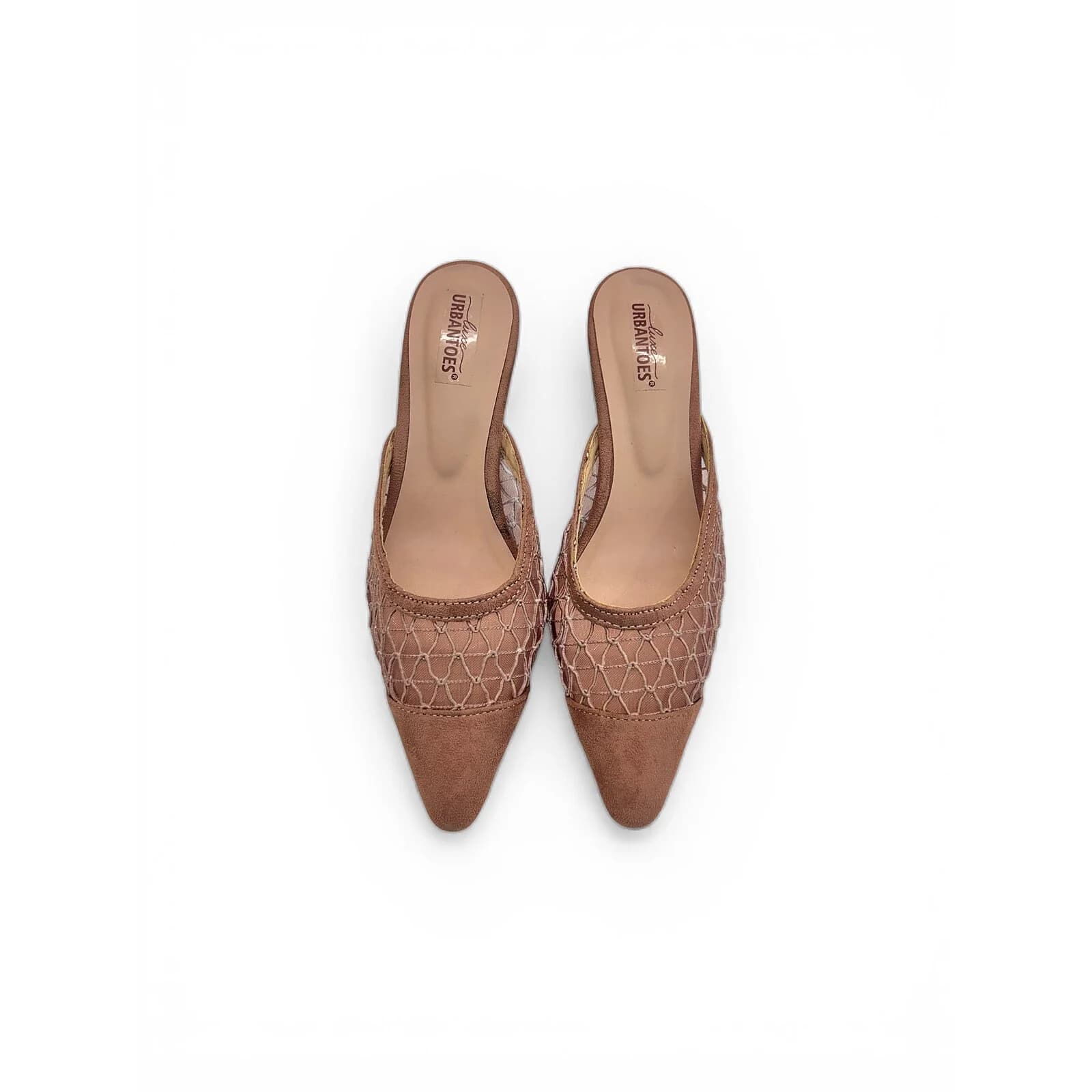 Nude Mesh Kitten Heels for Women – Pointed Toe Mule Heels