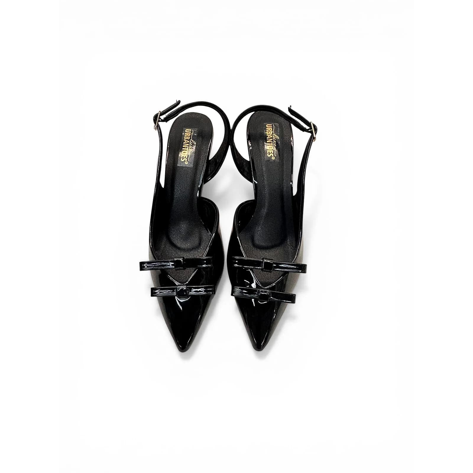 Black Patent Slingback Kitten Heels with Bow – Urbantoes India