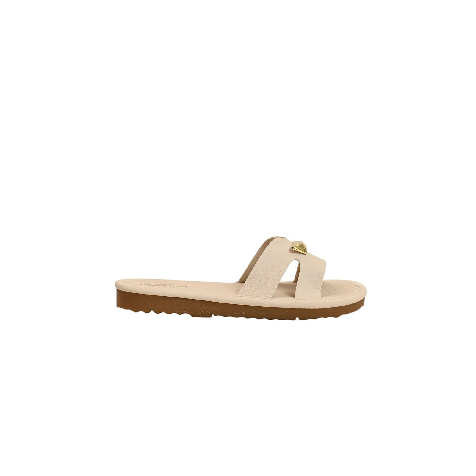 Cream Buckle Flat Slide Sandals Women – Vegan Leather Daily Wear