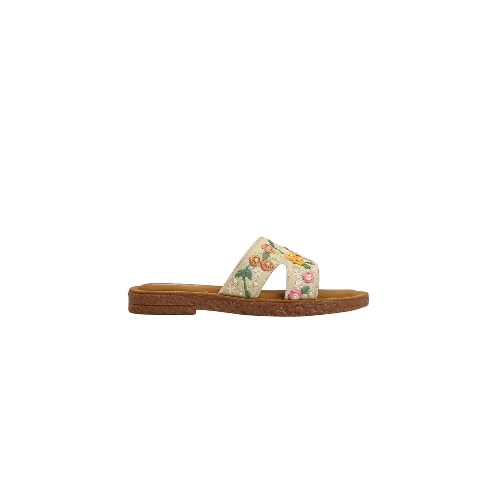 Beige embroidered flat sandals for women