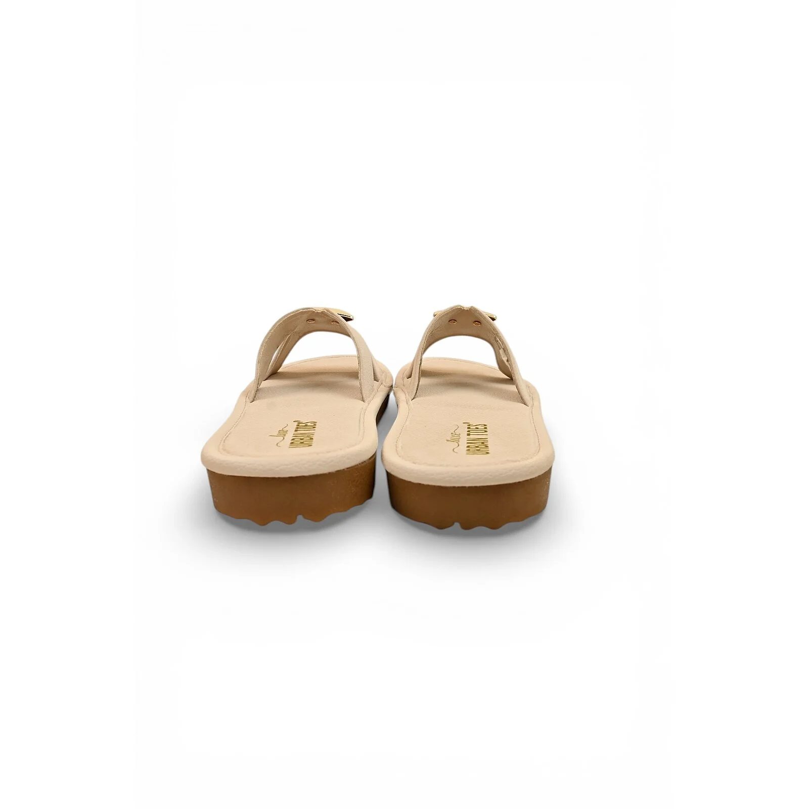 Cream Buckle Flat Slide Sandals Women – Vegan Leather Daily Wear
